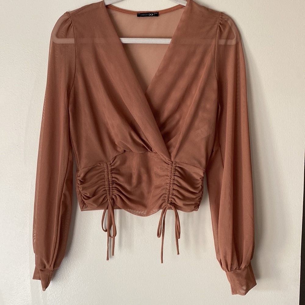PaperMoon Sheer Long Sleeve Carmel Top Size L